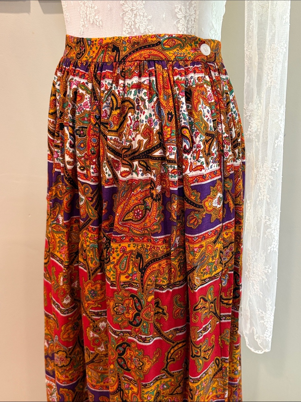 Vintage Ralph Lauren Blue Label 80s Western Paisley Maxi Skirt size 12 - Picture 6 of 13